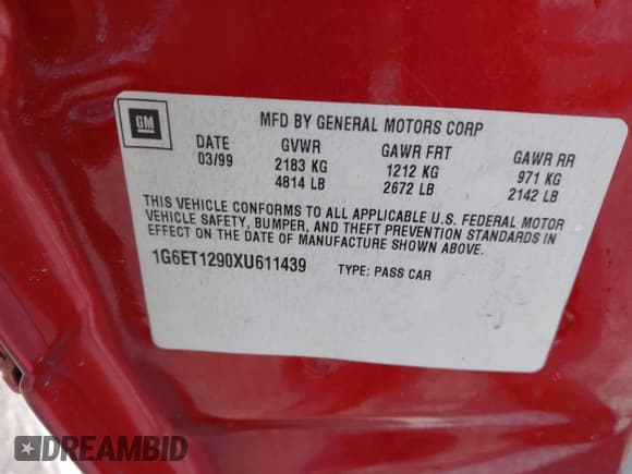 ✅ 1999 Cadillac Eldorado Touring • VIN: 1G6ET1290XU611439 • Lot: 42707144. Listed on IAAI with 127,046 mi. Free auction sales archive from the USA and detailed vehicle history report at DreamBid. Image 9.