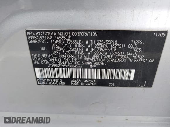 ✅ 2006 Toyota RAV4 Sport • VIN: JTMBD32V565004533 • Лот: 43911819. Опубликован ранее на IAAI с пробегом 166 173 миль. Бесплатный доступ к архиву аукционных продаж из США и подробный отчёт об истории автомобиля на DreamBid. Изображение 9.