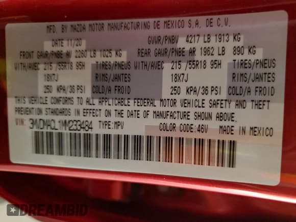 ✅ 2021 Mazda CX-30 Preferred • VIN: 3MVDMACL1MM233484 • Lot: 92639975. Wystawiony na Copart z przebiegiem 44 631 mil. Bezpłatny archiwum sprzedaży aukcyjnych z USA i szczegółowy raport historii pojazdu na DreamBid. Zdjęcie 12.