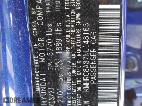 ✅ 2022 Hyundai Venue SEL • VIN: KMHRC8A37NU148163 • Lot: 46837505. Listed on Copart with Not provided. Free auction sales archive from the USA and detailed vehicle history report at DreamBid. Image 12.