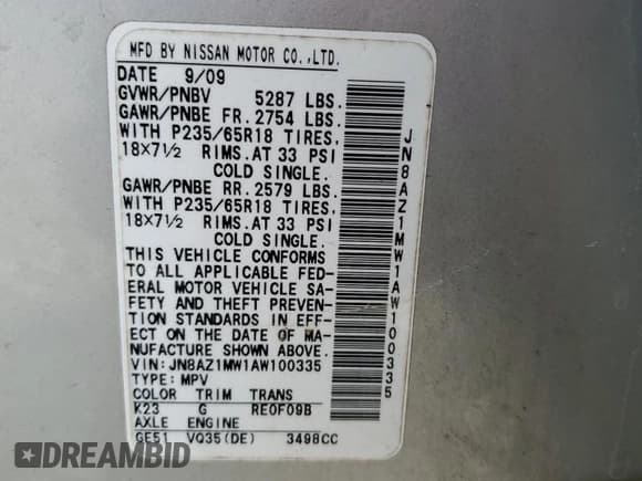 ✅ 2010 Nissan Murano LE • VIN: JN8AZ1MW1AW100335 • Lot: 59417985. Wystawiony na Copart z przebiegiem Nie podano. Bezpłatny archiwum sprzedaży aukcyjnych z USA i szczegółowy raport historii pojazdu na DreamBid. Zdjęcie 13.