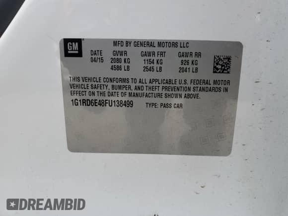 2015 Chevrolet Volt с VIN 1G1RD6E48FU138499, выставлен на аукционе Copart как лот 47253404 с пробегом 116 963 миль миль и . История ставок и продаж доступна на DreamBid. Изображение 12.