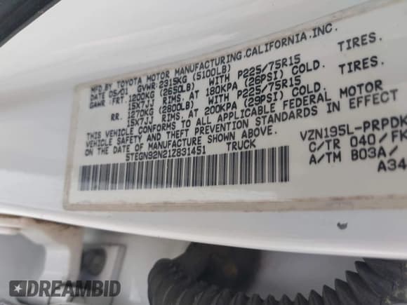 ✅ 2001 Toyota Tacoma PreRunner • VIN: 5TEGN92N21Z831451 • Lot: 41928274. Wystawiony na IAAI z przebiegiem Nie podano. Bezpłatny archiwum sprzedaży aukcyjnych z USA i szczegółowy raport historii pojazdu na DreamBid. Zdjęcie 9.