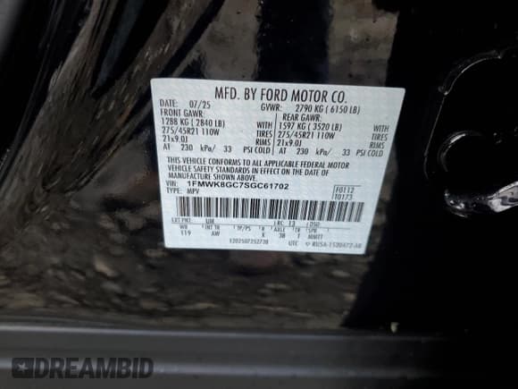 ✅ 2025 Ford Explorer ST • VIN: 1FMWK8GC7SGC61702 • Lot: 87206965. Listed on Copart with Not provided. Free auction sales archive from the USA and detailed vehicle history report at DreamBid. Image 13.