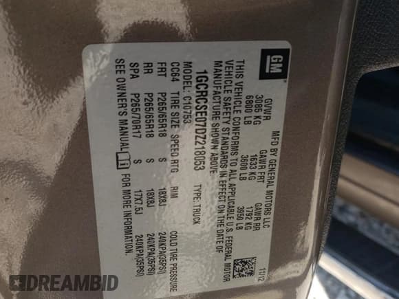 ✅ 2013 Chevrolet Silverado 1500 LT • VIN: 1GCRCSE07DZ218053 • Lot: 80186685. Listed on Copart with 121,753 mi. Free auction sales archive from the USA and detailed vehicle history report at DreamBid. Image 13.