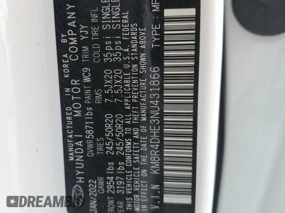 2022 Hyundai Palisade SEL с VIN KM8R4DHE3NU431866, выставлен на аукционе Copart как лот 67562104 с пробегом 28 370 миль миль и Списание • Salvage title. История ставок и продаж доступна на DreamBid. Изображение 13.