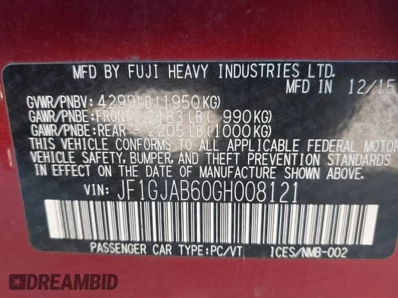 2016 Subaru Impreza Premium с VIN JF1GJAB60GH008121, выставлен на аукционе IAAI как лот 43447620 с пробегом 126 774 миль миль и . История ставок и продаж доступна на DreamBid. Изображение 9.