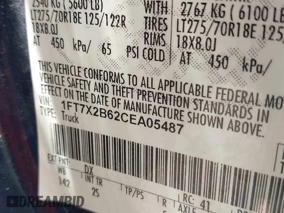 ✅ 2012 Ford F-250 XL • VIN: 1FT7X2B62CEA05487 • Lot: 42559223. Listed on IAAI with 171,690 mi. Free auction sales archive from the USA and detailed vehicle history report at DreamBid. Image 9.