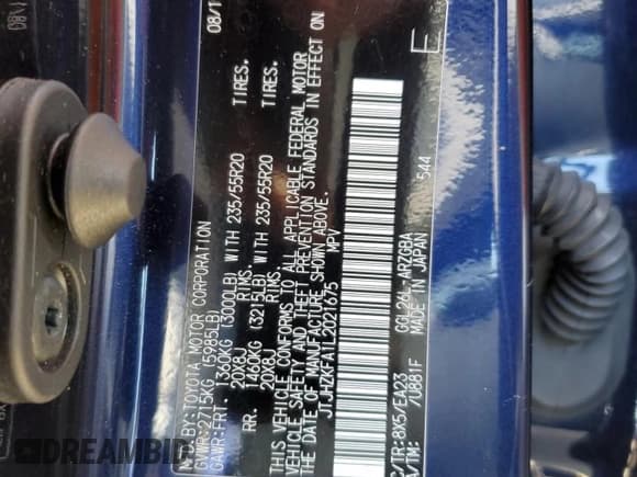 ✅ 2020 Lexus RX 350L • VIN: JTJHZKFA1L2021675 • Lot: 62547055. Listed on Copart with 86,461 mi. Free auction sales archive from the USA and detailed vehicle history report at DreamBid. Image 13.