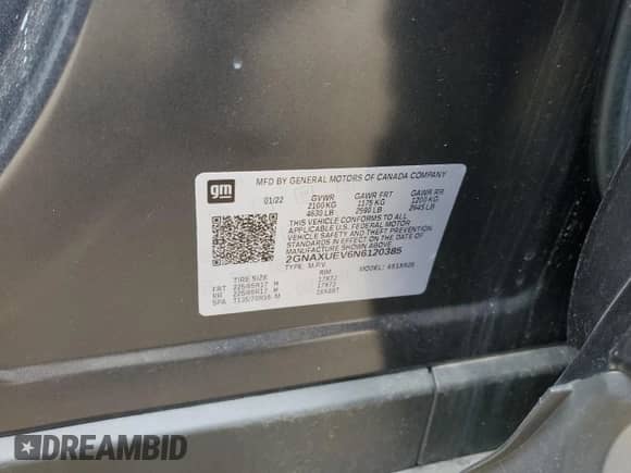 2022 Chevrolet Equinox LT с VIN 2GNAXUEV6N6120385, выставлен на аукционе Copart как лот 90252475 с пробегом 44 846 миль миль и Списание • Salvage title. История ставок и продаж доступна на DreamBid. Изображение 13.