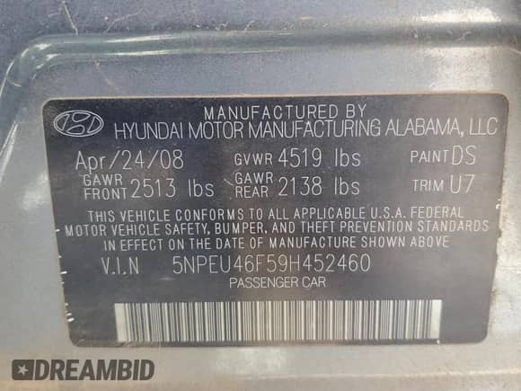 2009 Hyundai Sonata Limited с VIN 5NPEU46F59H452460, выставлен на аукционе Copart как лот 82534985 с пробегом 185 316 миль миль и Списание • Salvage title. История ставок и продаж доступна на DreamBid. Изображение 12.