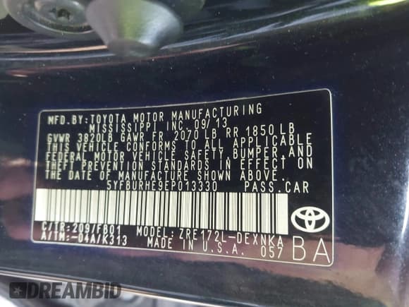 ✅ 2014 Toyota Corolla L • VIN: 5YFBURHE9EP013330 • Lot: 43128550. Wystawiony na IAAI z przebiegiem 117 880 mil. Bezpłatny archiwum sprzedaży aukcyjnych z USA i szczegółowy raport historii pojazdu na DreamBid. Zdjęcie 9.