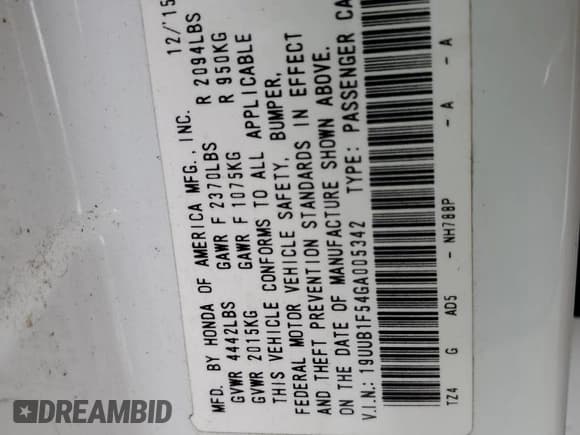 ✅ 2016 Acura TLX Technology • VIN: 19UUB1F54GA005342 • Lot: 44508235. Listed on Copart with 93,628 mi. Free auction sales archive from the USA and detailed vehicle history report at DreamBid. Image 14.