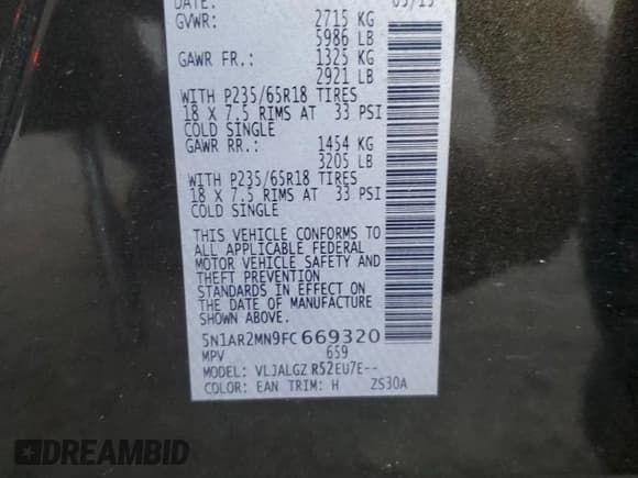 ✅ 2015 Nissan Pathfinder SV • VIN: 5N1AR2MN9FC669320 • Lot: 90938315. Listed on Copart with 171,788 mi. Free auction sales archive from the USA and detailed vehicle history report at DreamBid. Image 14.