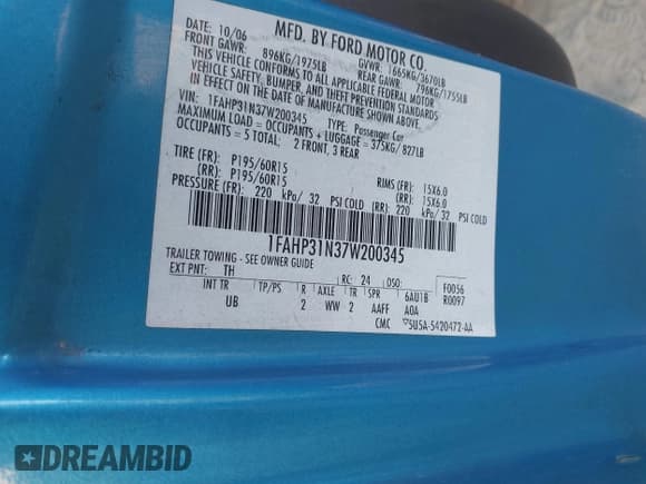 ✅ 2007 Ford Focus S • VIN: 1FAHP31N37W200345 • Лот: 43705945. Опубликован ранее на IAAI с пробегом 180 824 миль. Бесплатный доступ к архиву аукционных продаж из США и подробный отчёт об истории автомобиля на DreamBid. Изображение 9.