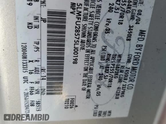 ✅ 2005 Lincoln Navigator Luxury • VIN: 5LMFU28575LJ00198 • Lot: 59859795. Wystawiony na Copart z przebiegiem Nie podano. Bezpłatny archiwum sprzedaży aukcyjnych z USA i szczegółowy raport historii pojazdu na DreamBid. Zdjęcie 13.