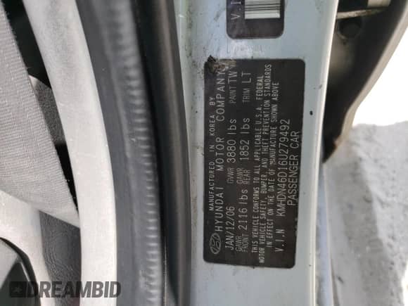 2006 Hyundai Elantra GLS с VIN KMHDN46D16U279492, выставлен на аукционе Copart как лот 58852794 с пробегом 174 976 миль миль и Списание • Salvage title. История ставок и продаж доступна на DreamBid. Изображение 12.