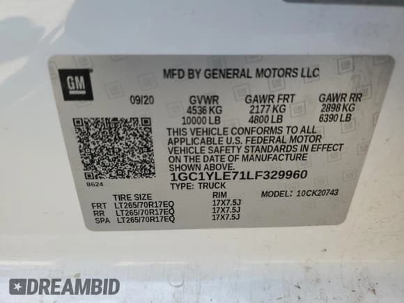 ✅ 2020 Chevrolet Silverado 2500HD Work Truck • VIN: 1GC1YLE71LF329960 • Lot: 85929685. Wystawiony na Copart z przebiegiem 136 530 mil. Bezpłatny archiwum sprzedaży aukcyjnych z USA i szczegółowy raport historii pojazdu na DreamBid. Zdjęcie 13.