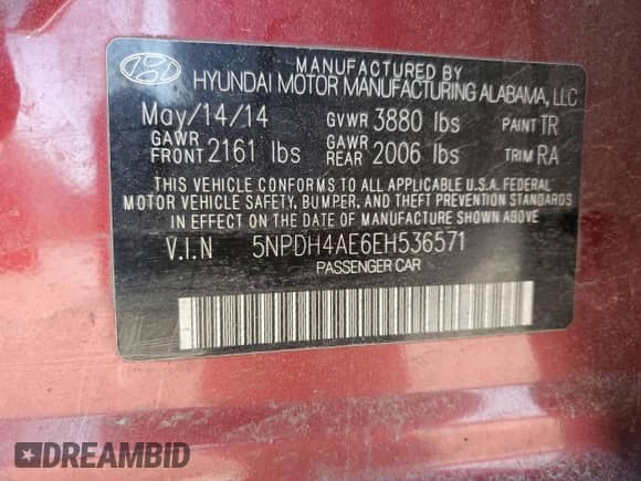 2014 Hyundai Elantra SE z VIN 5NPDH4AE6EH536571, wystawiony jako Copart lot #47992615 z przebiegiem 122 632 mil mil oraz Szkoda całkowita • Salvage title. Historia ofert i sprzedaży dostępna na DreamBid. Obrazek 14.