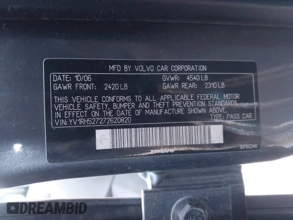 ✅ 2007 Volvo S60 2.5L Turbo R • VIN: YV1RH527272620820 • Lot: 43588691. Wystawiony na IAAI z przebiegiem 151 367 mil. Bezpłatny archiwum sprzedaży aukcyjnych z USA i szczegółowy raport historii pojazdu na DreamBid. Zdjęcie 9.