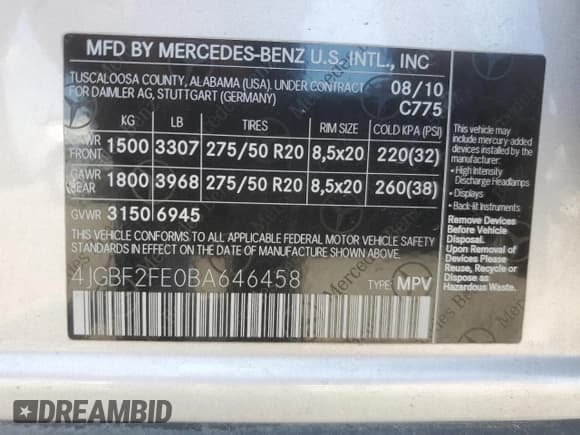 ✅ 2011 Mercedes-Benz GL 350 • VIN: 4JGBF2FE0BA646458 • Lot: 64496045. Listed on Copart with 171,034 mi. Free auction sales archive from the USA and detailed vehicle history report at DreamBid. Image 13.