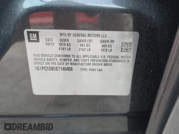 ✅ 2014 Chevrolet Cruze 1LT • VIN: 1G1PC5SB5E7140456 • Lot: 43527056. Listed on IAAI with 45,788 mi. Free auction sales archive from the USA and detailed vehicle history report at DreamBid. Image 9.