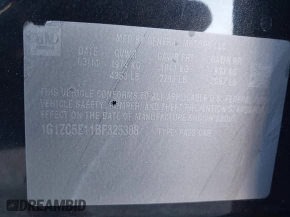 ✅ 2011 Chevrolet Malibu 1LT • VIN: 1G1ZC5E11BF325388 • Лот: 43662953. Опубликован ранее на IAAI с пробегом 157 726 миль. Бесплатный доступ к архиву аукционных продаж из США и подробный отчёт об истории автомобиля на DreamBid. Изображение 9.