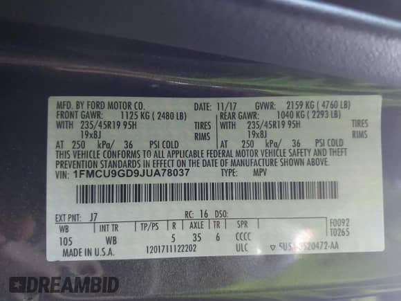 2018 Ford Escape SE с VIN 1FMCU9GD9JUA78037, выставлен на аукционе IAAI как лот 43536985 с пробегом 108 739 миль миль и . История ставок и продаж доступна на DreamBid. Изображение 9.