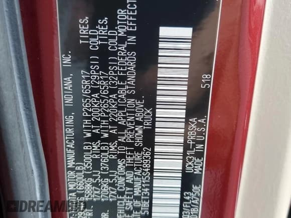 ✅ 2005 Toyota Tundra SR5 • VIN: 5TBET34115S489362 • Lot: 81927605. Listed on Copart with 97,115 mi. Free auction sales archive from the USA and detailed vehicle history report at DreamBid. Image 12.