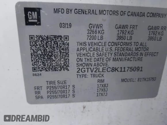 ✅ 2019 GMC Sierra 1500 • VIN: 2GTV2LEC8K1175091 • Лот: 42640525. Опубликован ранее на IAAI с пробегом 155 618 миль. Бесплатный доступ к архиву аукционных продаж из США и подробный отчёт об истории автомобиля на DreamBid. Изображение 9.