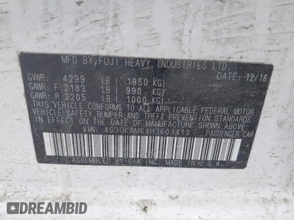 ✅ 2017 Subaru Impreza Special Sports • VIN: 4S3GKAM64H3603413 • Lot: 42139107. Listed on IAAI with 45,635 mi. Free auction sales archive from the USA and detailed vehicle history report at DreamBid. Image 9.