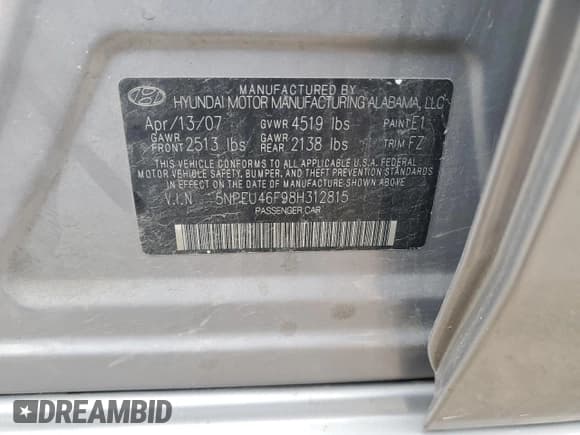 ✅ 2008 Hyundai Sonata SE • VIN: 5NPEU46F98H312815 • Лот: 87377704. Опубликован ранее на Copart с пробегом 236 340 миль. Бесплатный доступ к архиву аукционных продаж из США и подробный отчёт об истории автомобиля на DreamBid. Изображение 14.