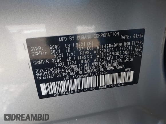 ✅ 2025 Subaru Ascent Onyx Edition Touring • VIN: 4S4WMAWD5S3410434 • Lot: 43738919. Wystawiony na IAAI z przebiegiem 13 185 mil. Bezpłatny archiwum sprzedaży aukcyjnych z USA i szczegółowy raport historii pojazdu na DreamBid. Zdjęcie 9.