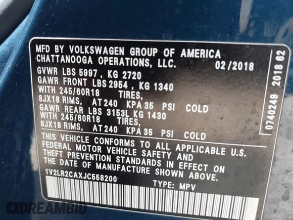 ✅ 2018 Volkswagen Atlas SE • VIN: 1V2LR2CAXJC558200 • Lot: 42297089. Listed on IAAI with 95,366 mi. Free auction sales archive from the USA and detailed vehicle history report at DreamBid. Image 9.