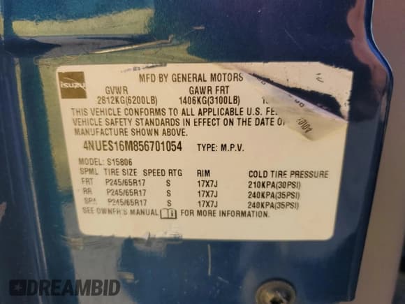 ✅ 2005 Isuzu Ascender • VIN: 4NUES16M856701054 • Lot: 76327164. Listed on Copart with 173,055 mi. Free auction sales archive from the USA and detailed vehicle history report at DreamBid. Image 13.