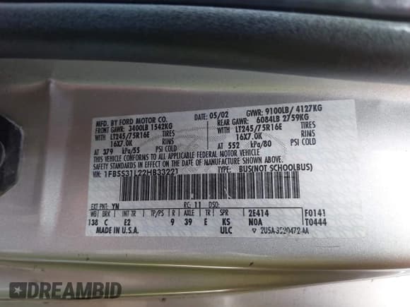 ✅ 2002 Ford Econoline Passenger XL • VIN: 1FBSS31L22HB33221 • Лот: 42613580. Опубликован ранее на IAAI с пробегом 196 057 миль. Бесплатный доступ к архиву аукционных продаж из США и подробный отчёт об истории автомобиля на DreamBid. Изображение 9.