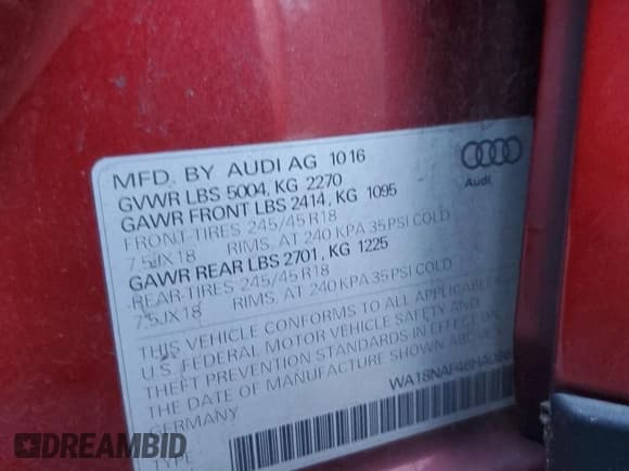 ✅ 2017 Audi allroad A4 Premium Plus • VIN: WA18NAF46HA088265 • Лот: 82876773. Опубликован ранее на Copart с пробегом Не указан. Бесплатный доступ к архиву аукционных продаж из США и подробный отчёт об истории автомобиля на DreamBid. Изображение 12.