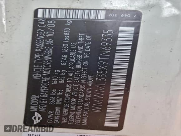 ✅ 2009 MINI Clubman • VIN: WMWML335X9TN69335 • Lot: 93805975. Wystawiony na Copart z przebiegiem 103 427 mil. Bezpłatny archiwum sprzedaży aukcyjnych z USA i szczegółowy raport historii pojazdu na DreamBid. Zdjęcie 12.