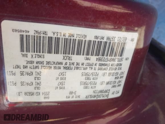 ✅ 2000 Dodge Dakota Sport • VIN: 1B7GL2AX8YS723964 • Lot: 43570529. Listed on IAAI with 136,989 mi. Free auction sales archive from the USA and detailed vehicle history report at DreamBid. Image 9.