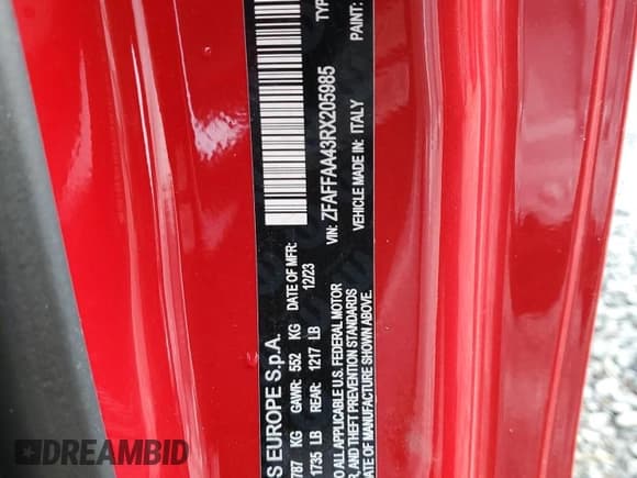 ✅ 2024 FIAT 500e INSPI(RED) • VIN: ZFAFFAA43RX205985 • Lot: 76946164. Listed on Copart with 1,199 mi. Free auction sales archive from the USA and detailed vehicle history report at DreamBid. Image 13.