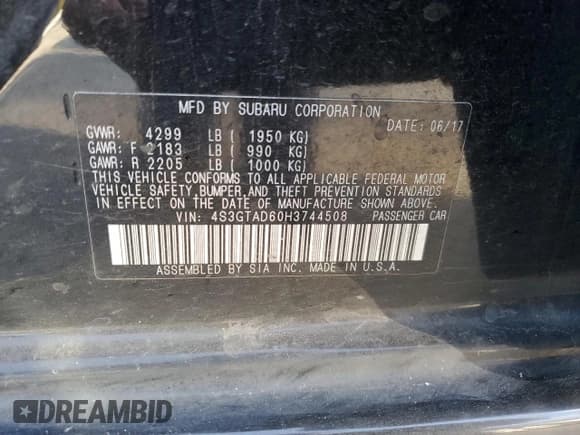 ✅ 2017 Subaru Impreza Premium • VIN: 4S3GTAD60H3744508 • Lot: 82195775. Listed on Copart with 75,531 mi. Free auction sales archive from the USA and detailed vehicle history report at DreamBid. Image 13.