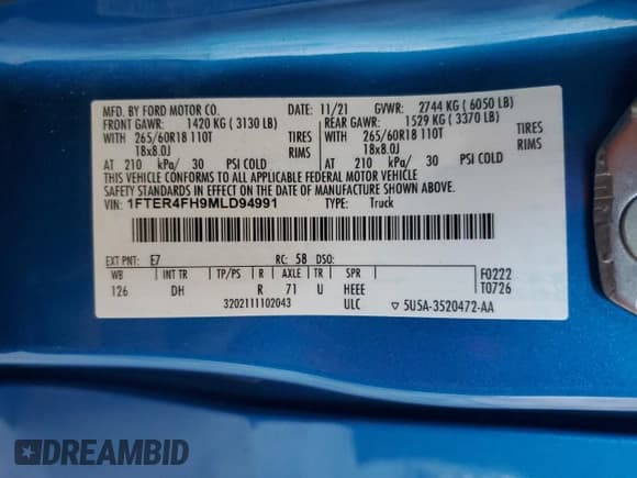 ✅ 2021 Ford Ranger Lariat • VIN: 1FTER4FH9MLD94991 • Lot: 91410725. Listed on Copart with 52,797 mi. Free auction sales archive from the USA and detailed vehicle history report at DreamBid. Image 12.