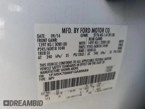 ✅ 2015 Ford Explorer • VIN: 1FM5K7B86FGA85689 • Лот: 87240635. Опубликован ранее на Copart с пробегом 55 943 миль. Бесплатный доступ к архиву аукционных продаж из США и подробный отчёт об истории автомобиля на DreamBid. Изображение 13.