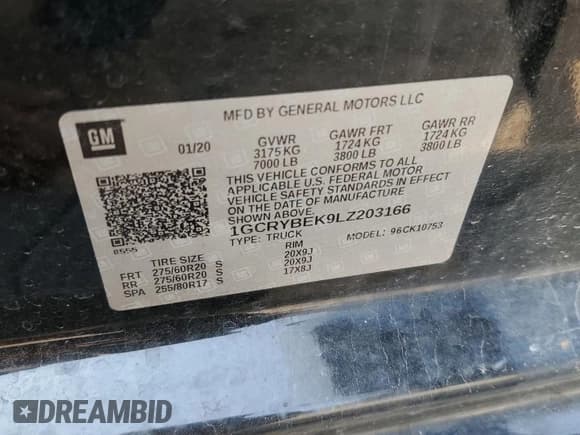 ✅ 2020 Chevrolet Silverado 1500 Custom • VIN: 1GCRYBEK9LZ203166 • Lot: 59391685. Listed on Copart with 70,840 mi. Free auction sales archive from the USA and detailed vehicle history report at DreamBid. Image 12.