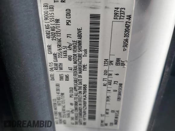 ✅ 2015 Ford Transit Cargo • VIN: 1FTNR1ZM8FKA76988 • Лот: 62491225. Опубликован ранее на Copart с пробегом 195 868 миль. Бесплатный доступ к архиву аукционных продаж из США и подробный отчёт об истории автомобиля на DreamBid. Изображение 13.