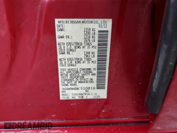 ✅ 2011 Nissan Xterra S • VIN: 5N1AN0NU0BC510816 • Lot: 43792905. Listed on Copart with 201,346 mi. Free auction sales archive from the USA and detailed vehicle history report at DreamBid. Image 15.