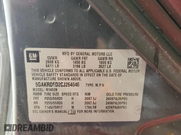 ✅ 2012 Buick Enclave Premium • VIN: 5GAKRDED2CJ264046 • Lot: 81456775. Listed on Copart with 146,383 mi. Free auction sales archive from the USA and detailed vehicle history report at DreamBid. Image 13.