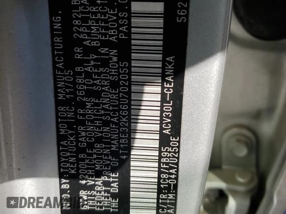 ✅ 2006 Toyota Camry STD • VIN: 4T1BE32K66U702055 • Лот: 43292525. Опубликован ранее на Copart с пробегом 200 712 миль. Бесплатный доступ к архиву аукционных продаж из США и подробный отчёт об истории автомобиля на DreamBid. Изображение 12.