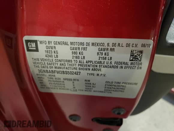 2011 Chevrolet HHR 1LT z VIN 3GNBABFW2BS502427, wystawiony jako Copart lot #71981114 z przebiegiem 133 762 mil mil oraz Szkoda całkowita • Salvage title. Historia ofert i sprzedaży dostępna na DreamBid. Obrazek 12.