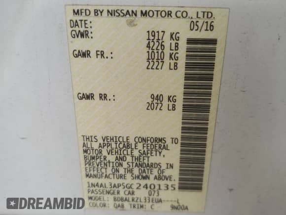 2016 Nissan Altima S с VIN 1N4AL3AP5GC240135, выставлен на аукционе Copart как лот 81332495 с пробегом 159 486 миль миль и Списание • Salvage title. История ставок и продаж доступна на DreamBid. Изображение 12.